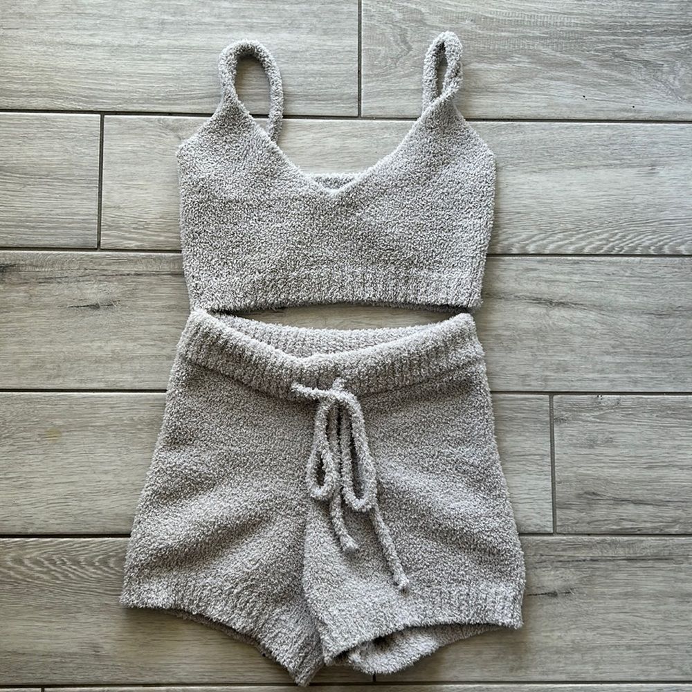 Fashion Nova Gray fuzzy teddy bear lounge set